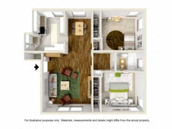 Floor plan for 2 beds, 1 bath, 830 sqft